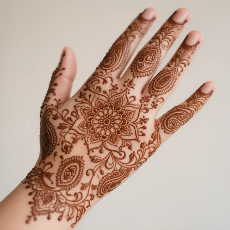 Stylish Eid mehndi design for back hand featuring intricate henna artwork