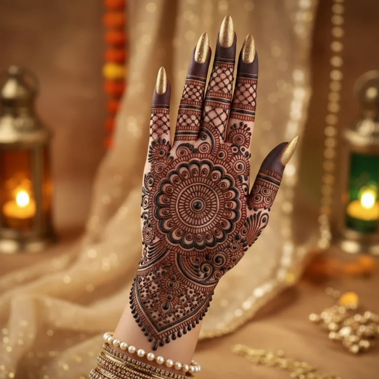 Traditional Eid bridal henna design showcasing graceful decorative patterns