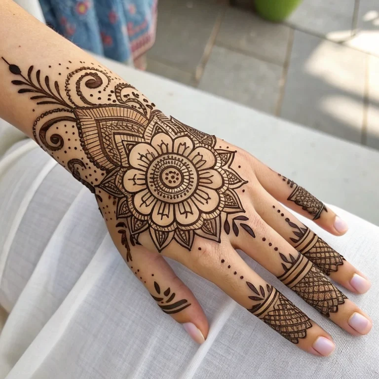 Beautiful easy Eid mehndi design featuring simple floral henna artwork