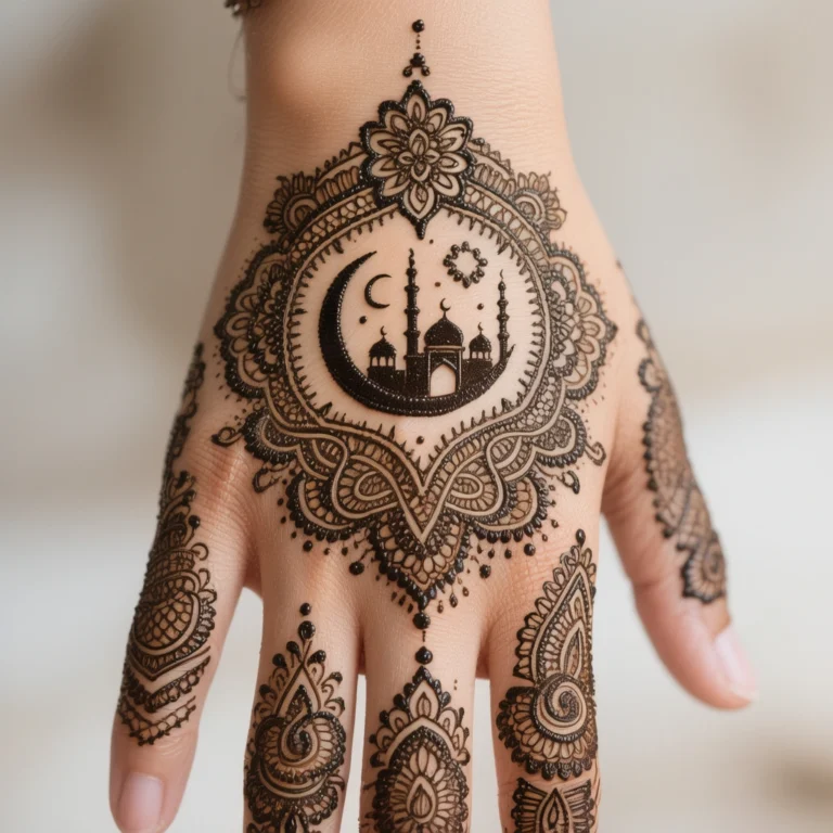 Elegant Eid ul Fitr mehndi design for girls and women with detailed floral henna artwork