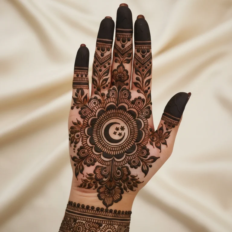 Beautiful Eid mehndi design featuring intricate floral henna artwork