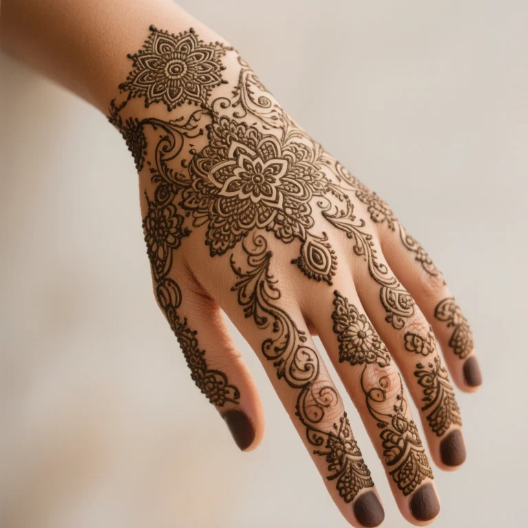 Eid floral chain mehndi design with elegant flower henna patterns