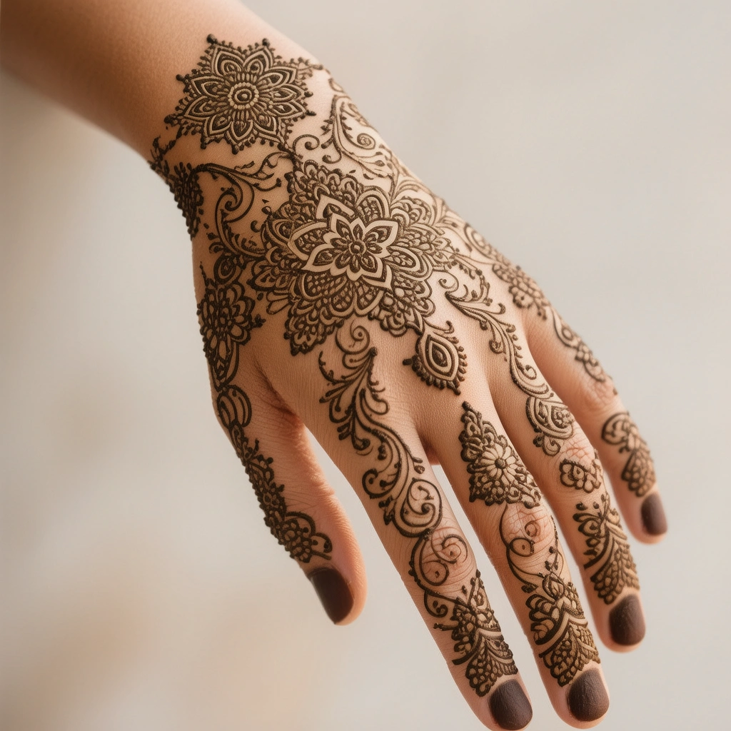 Eid floral chain mehndi design with elegant flower henna patterns