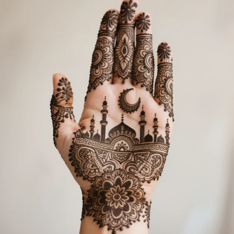 Stylish Eid floral pattern mehndi design with decorative flower henna artwork