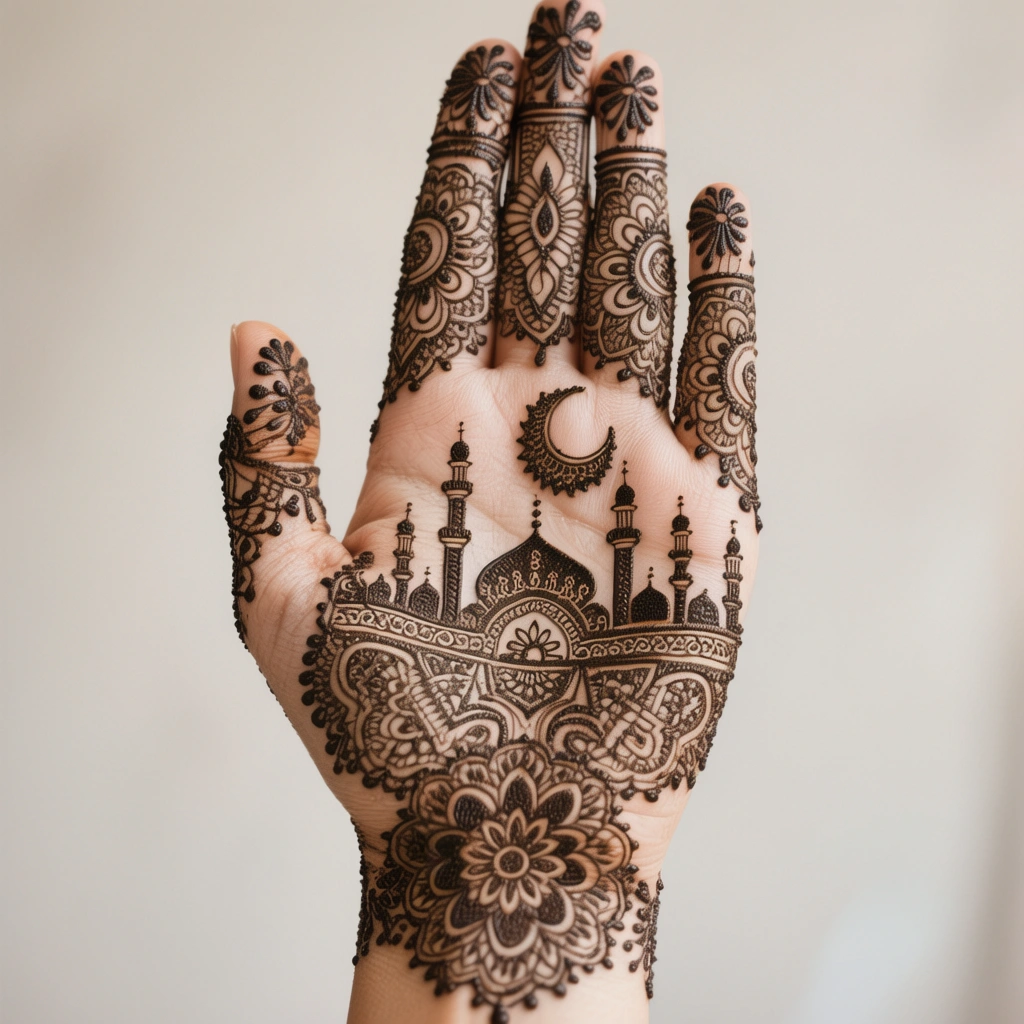 Stylish Eid floral pattern mehndi design with decorative flower henna artwork