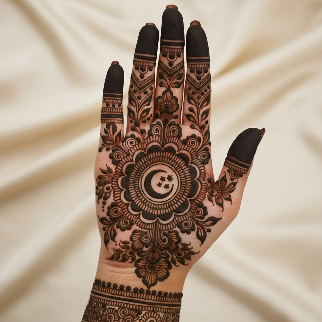 Beautiful Eid mehndi design featuring intricate floral henna artwork