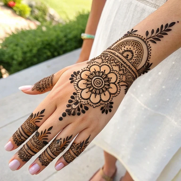 Latest Eid mehndi design with elegant floral henna patterns
