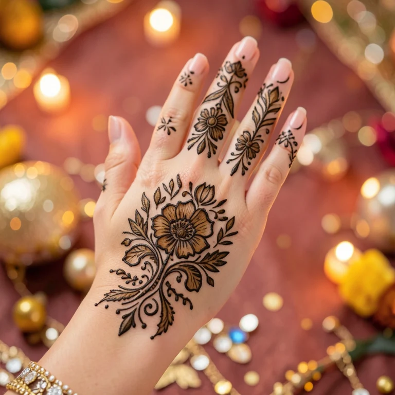 Beautiful Eid mehndi design featuring a simple light floral henna pattern
