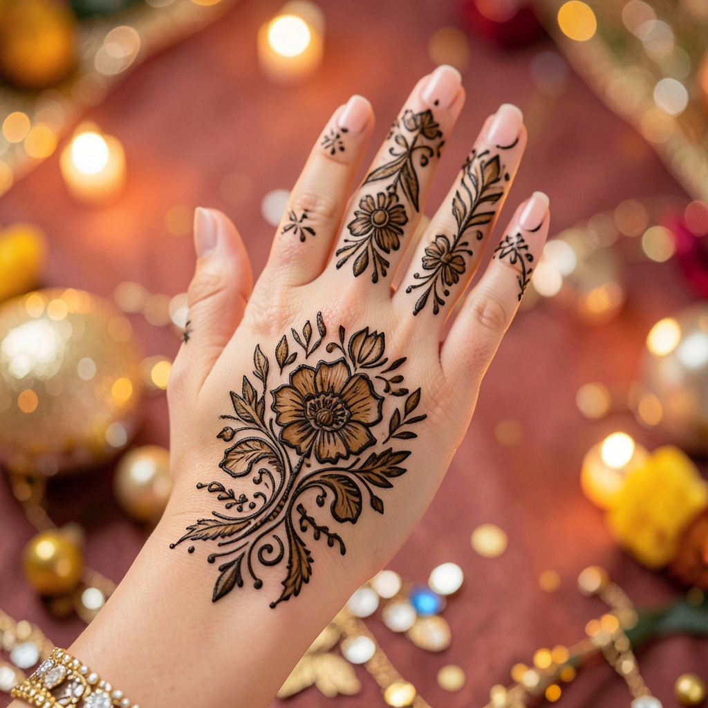 Beautiful Eid mehndi design featuring a simple light floral henna pattern
