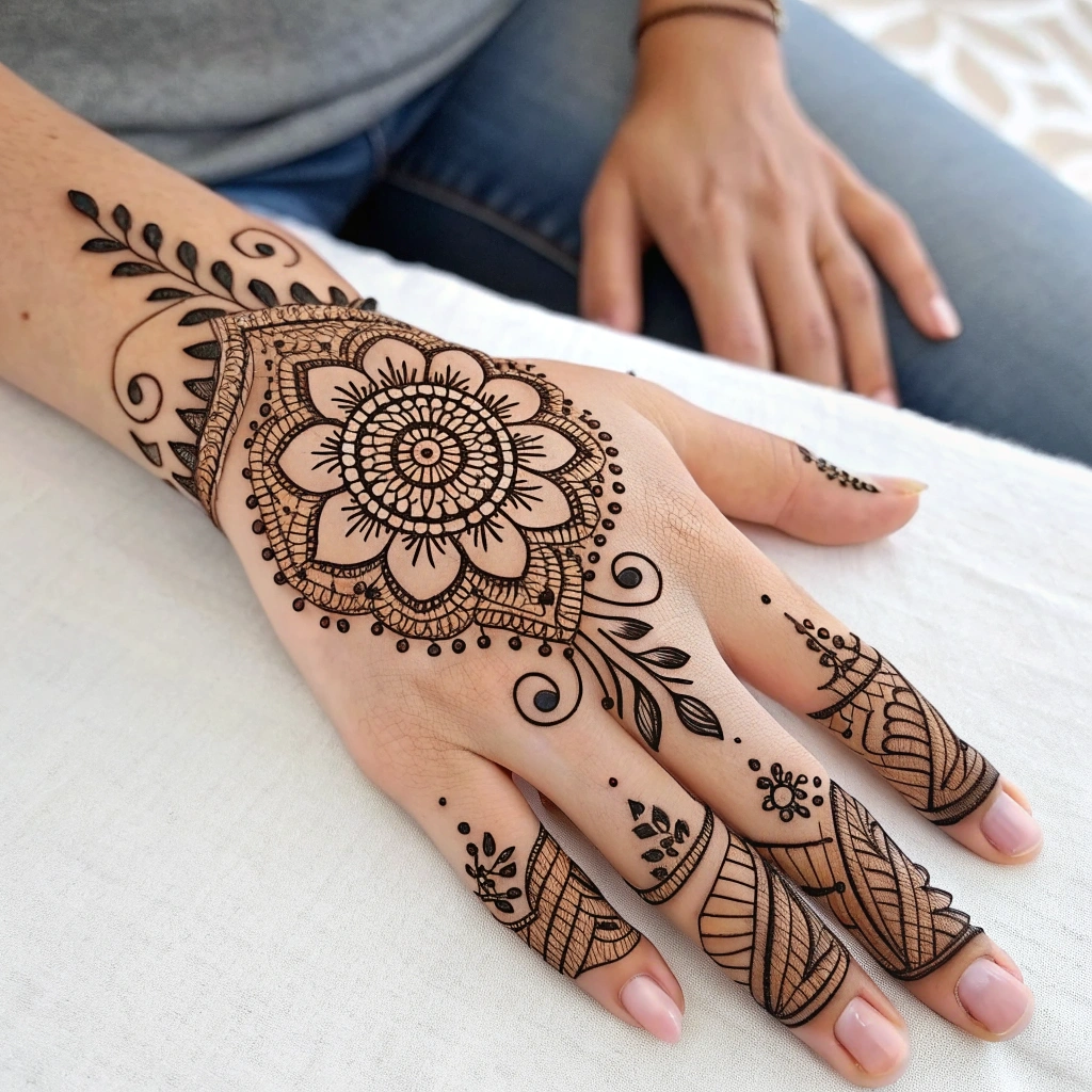 Minimal pattern Eid mehndi design with elegant floral henna artwork