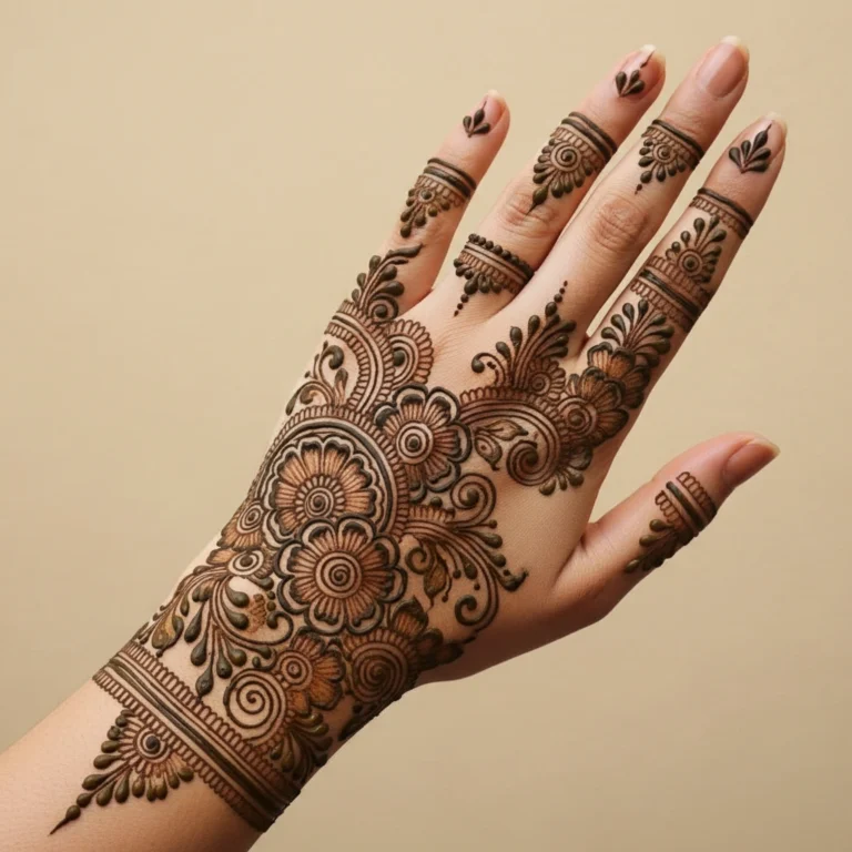 Modern Eid mehndi design with elegant floral henna patterns
