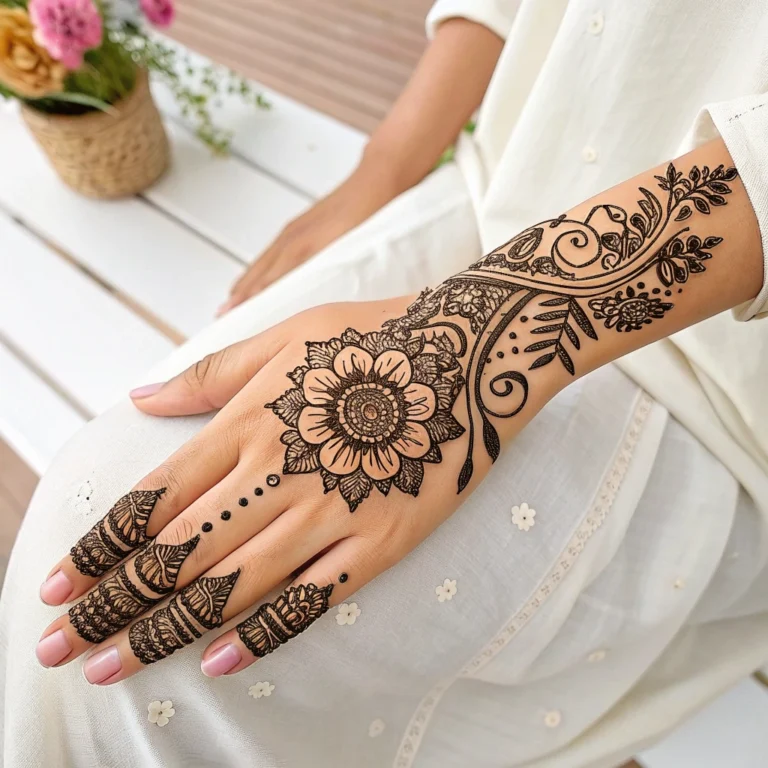 Simple Eid mehndi design with elegant floral henna patterns