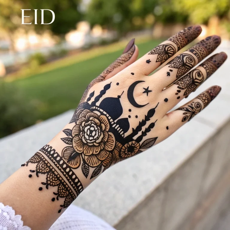 Simple back hand Eid mehndi design with elegant floral henna patterns