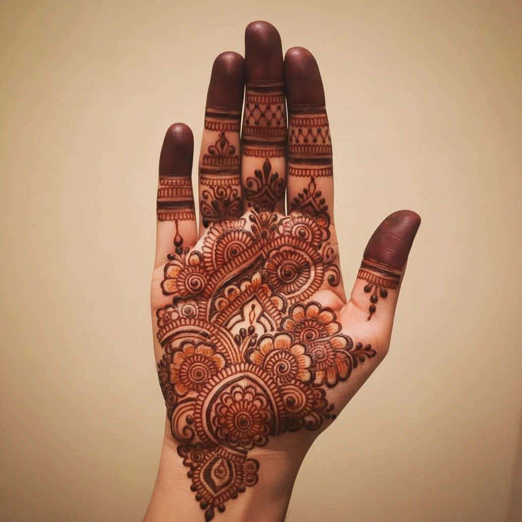 Stylish floral Eid mehndi design with elegant flower henna patterns