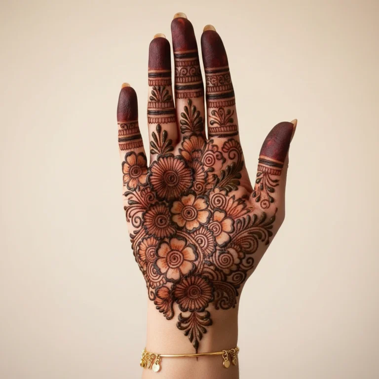 Trendy pattern Eid mehndi design with elegant floral henna artwork