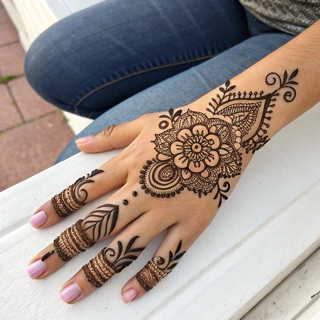 Beautiful Eid mehndi design with elegant floral and traditional henna patterns