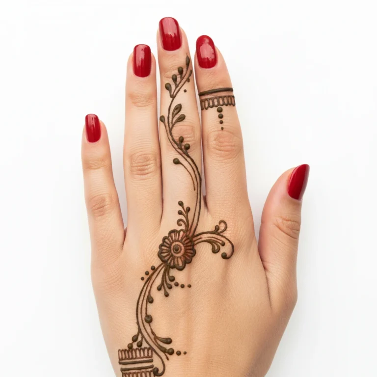 Beautiful finger mehndi design for girls with detailed floral henna artwork