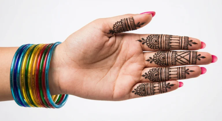 Bold finger mehndi design with elegant floral henna patterns