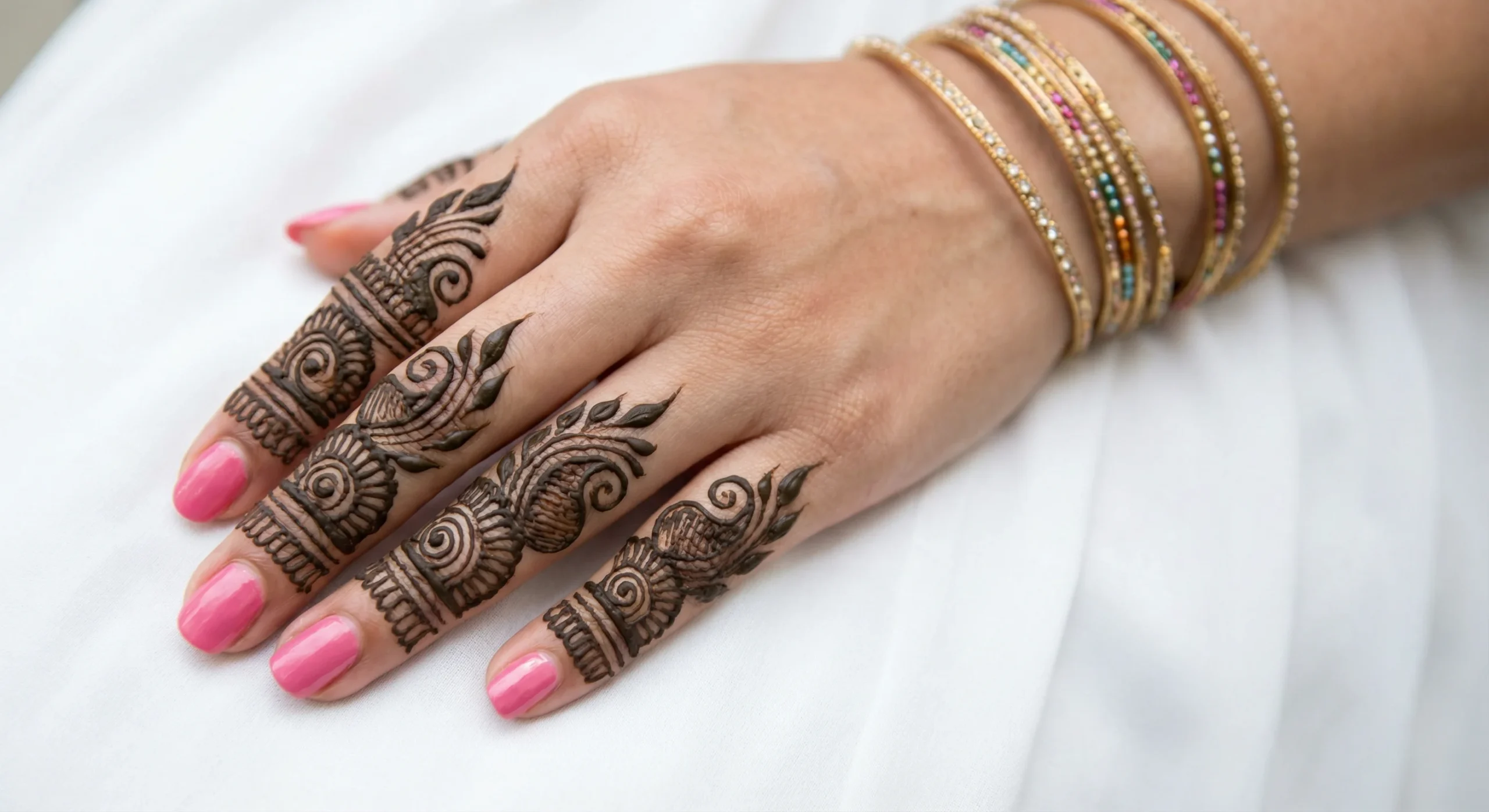 Fashionable finger mehndi design with elegant floral henna patterns