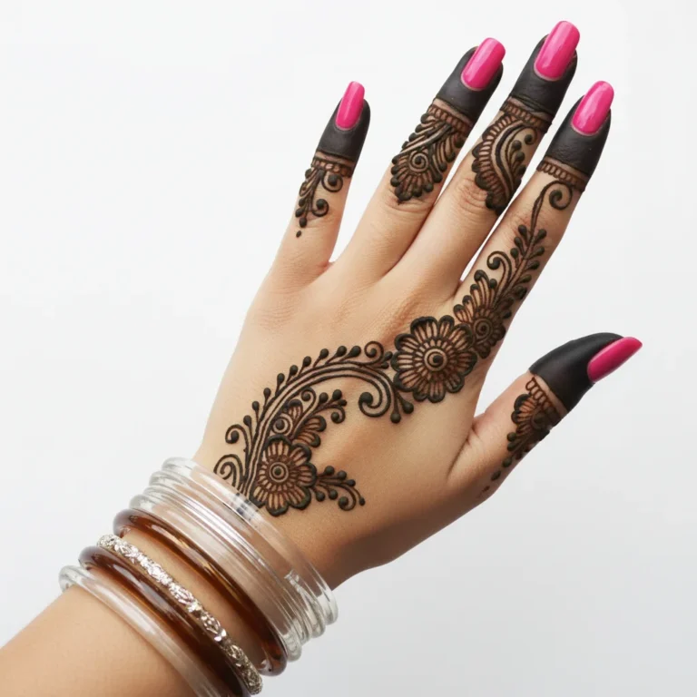 Latest finger mehndi design with beautiful decorative henna artwork for festive occasions