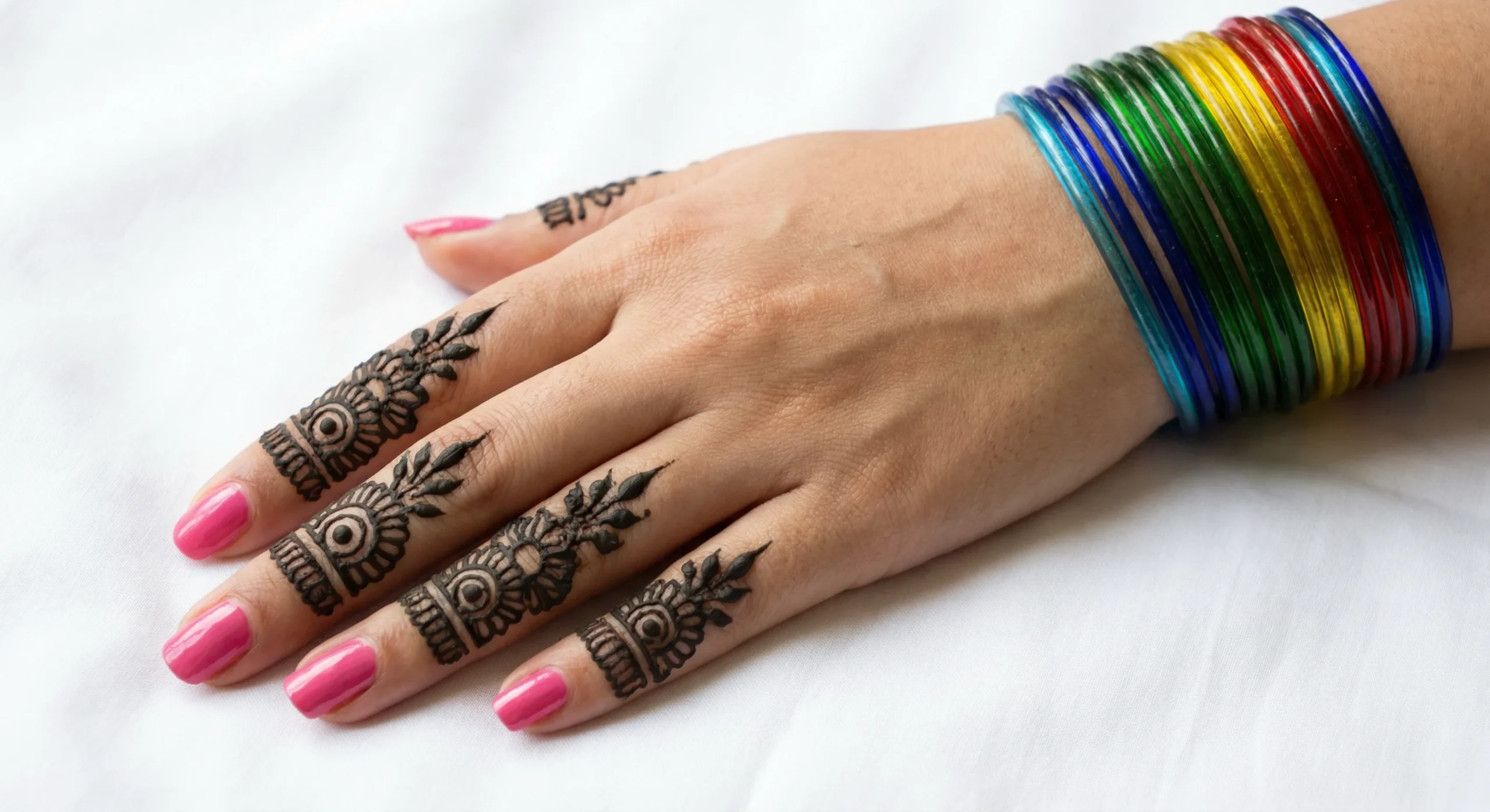 Simple finger mehndi design with light ornamental henna artwork for girls