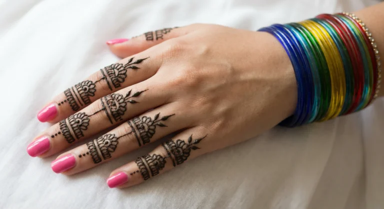 Finger mehndi design with elegant mehndi art and floral henna patterns