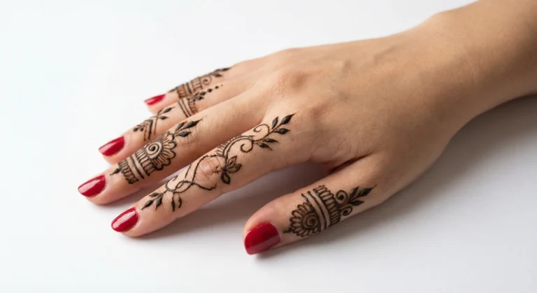 Minimal pattern finger mehndi design with elegant floral henna artwork
