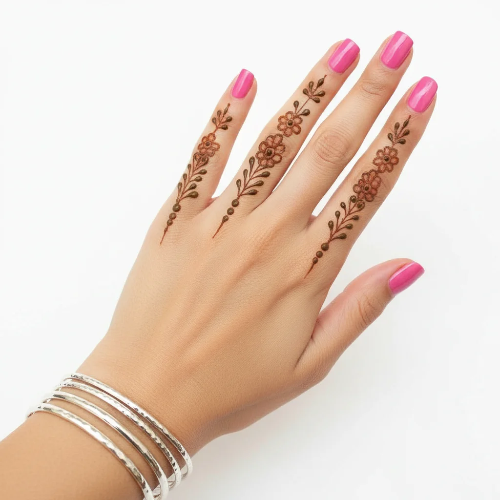 Trendy finger mehndi design featuring a minimal and elegant henna style