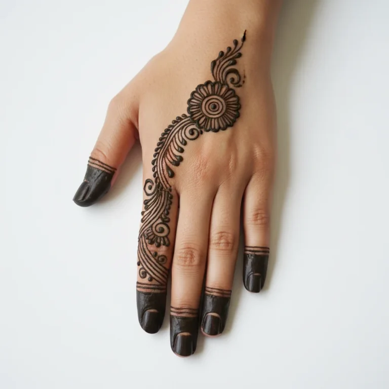 New finger mehndi design with elegant floral henna patterns
