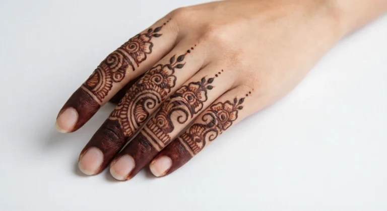Stylish finger henna design showcasing decorative rose flower motifs