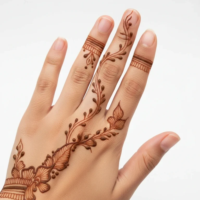 Easy finger mehndi design with simple flower and vine henna patterns