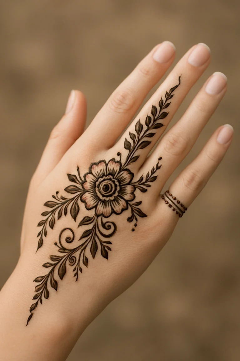 Beautiful finger mehndi design featuring a trendy floral henna pattern