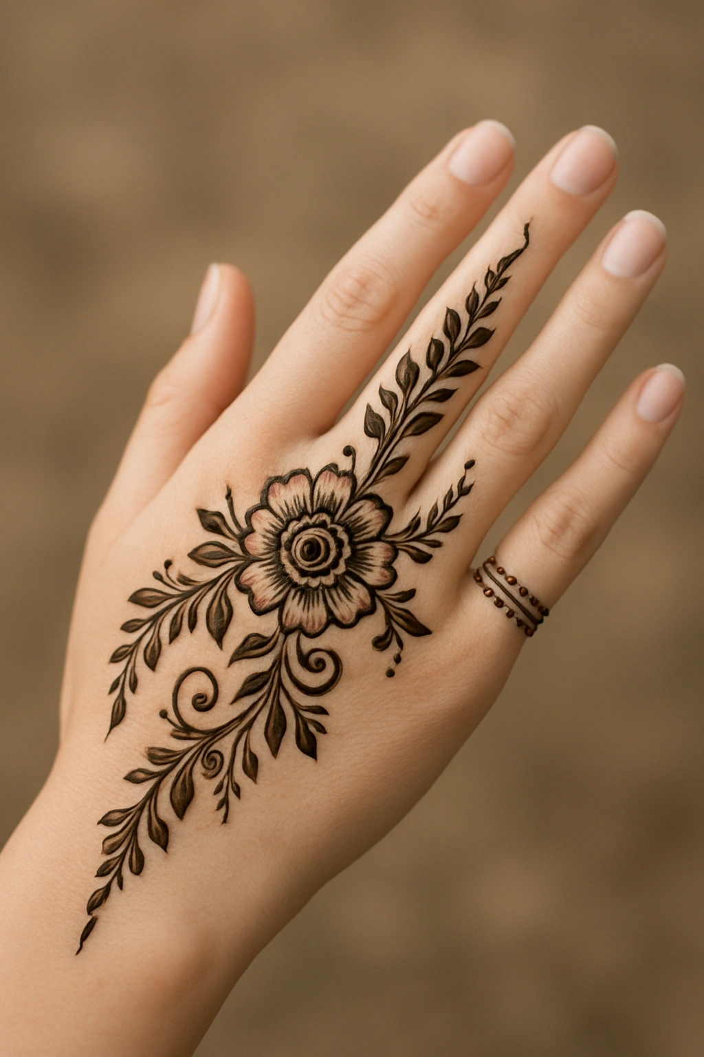 Beautiful finger mehndi design featuring a trendy floral henna pattern