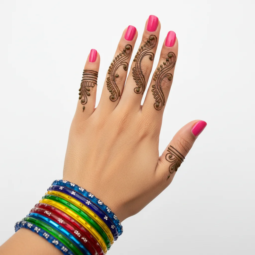Finger vine pattern mehndi design with elegant floral henna artwork