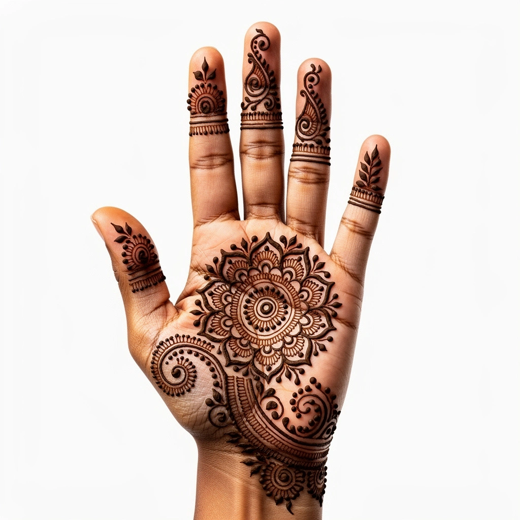 Simple front hand mehndi design for beginners featuring beautiful floral artwork