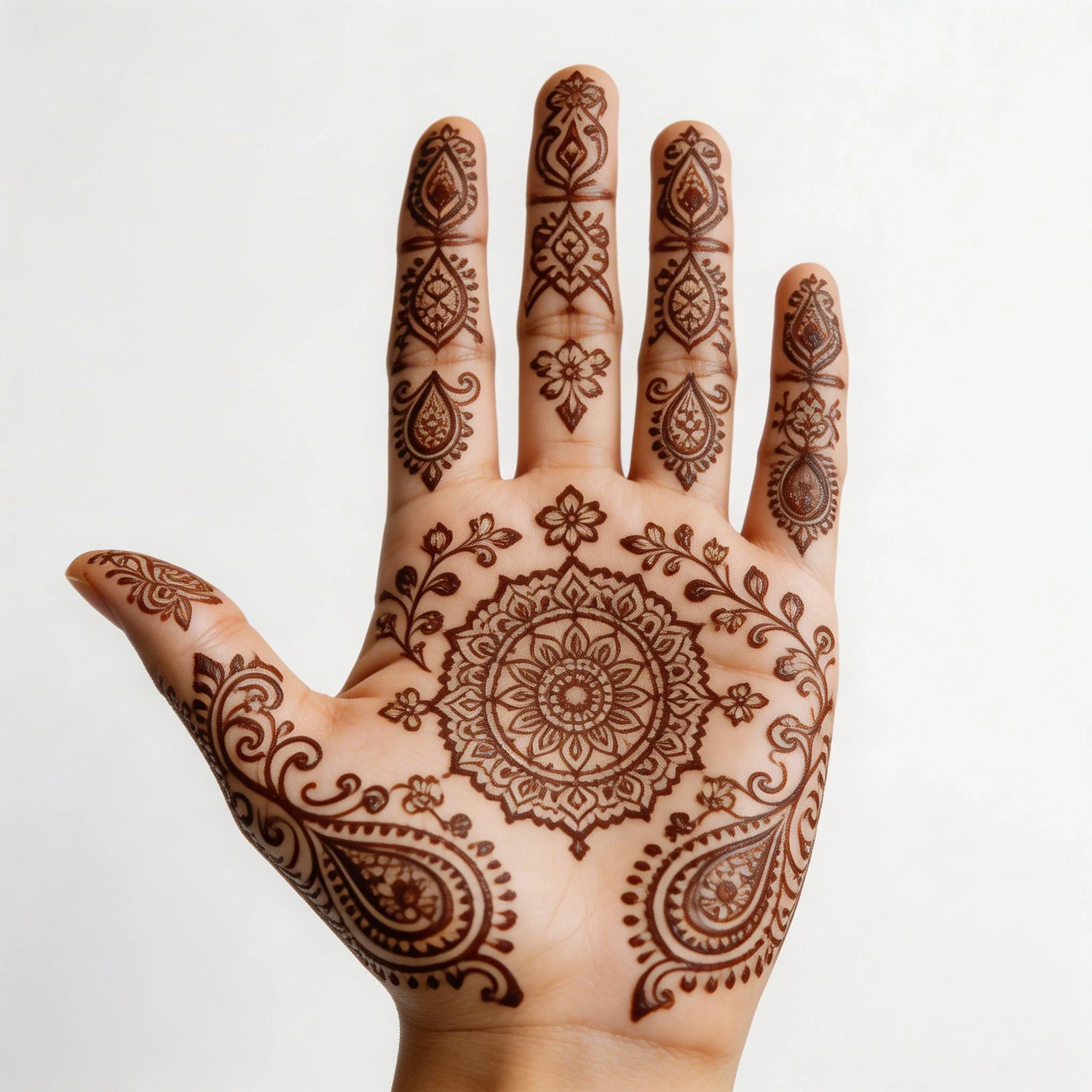 Beautiful front hand mehndi design featuring elegant floral henna artwork