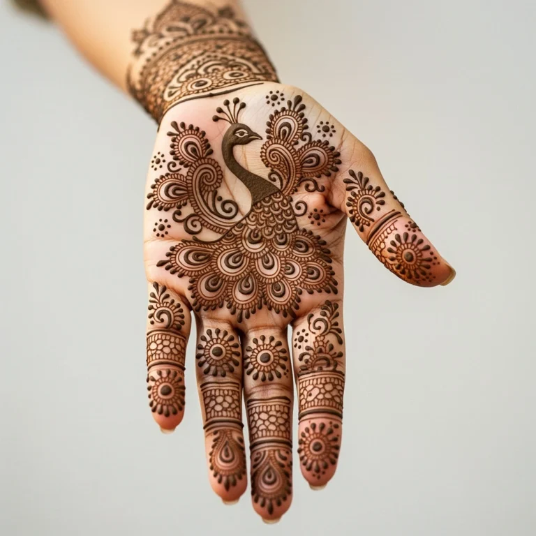 Elegant pattern front hand mehndi design with intricate floral henna artwork