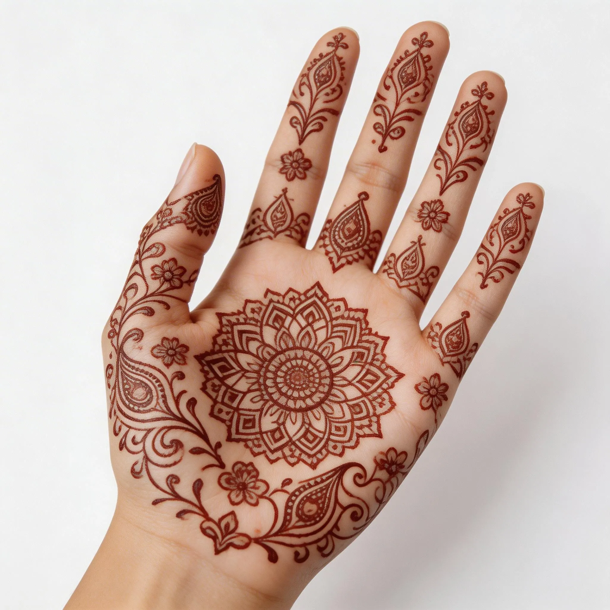 Beautiful ethnic front hand mehndi design featuring intricate traditional henna artwork