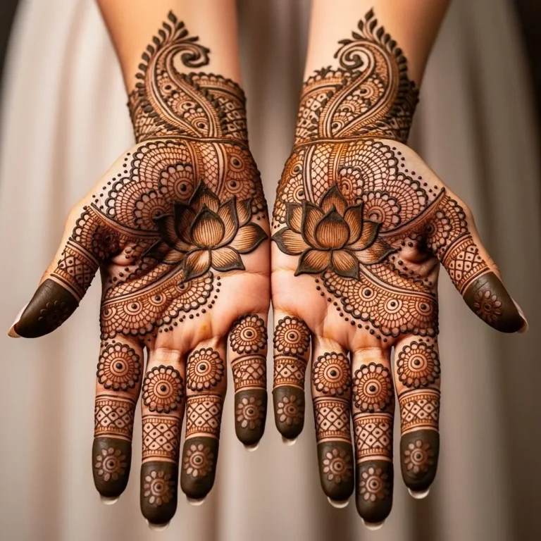 Front hand floral mehndi design with elegant flower henna patterns
