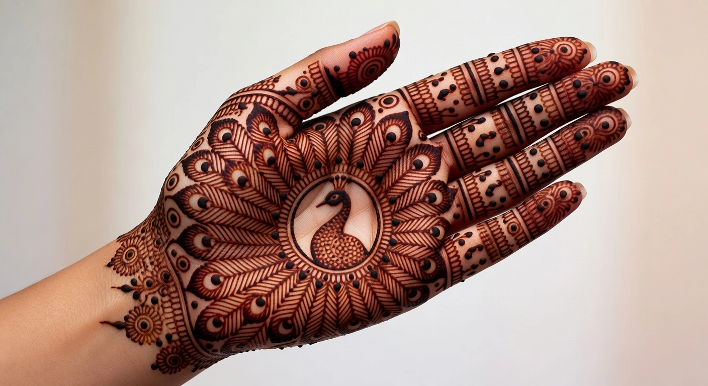 Simple front hand mehndi design for girls with intricate yet minimal henna artwork