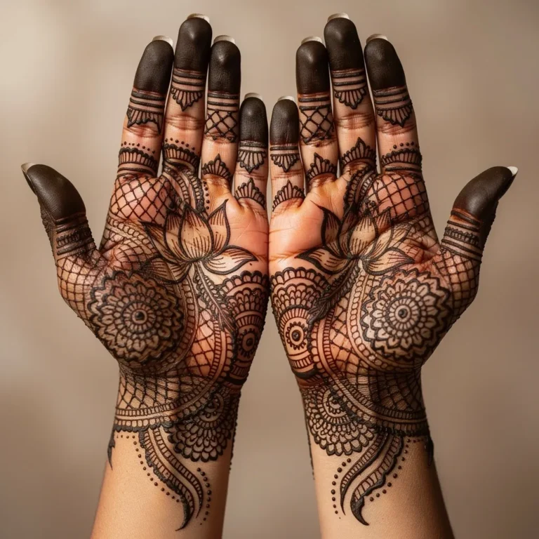 Modern girls special front hand mehndi design with intricate floral and paisley patterns