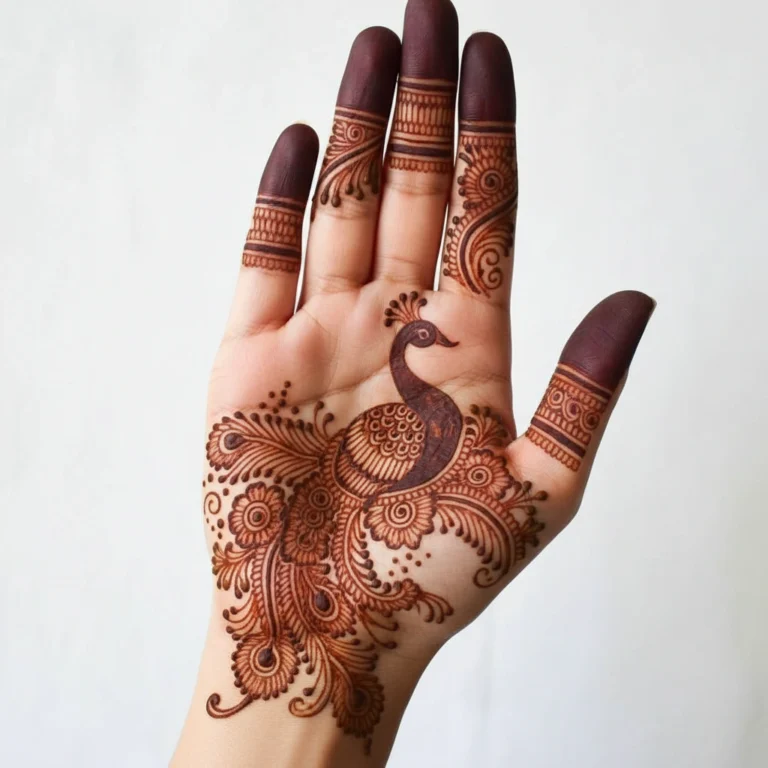 Front hand mehndi design with elegant hand art and floral henna patterns