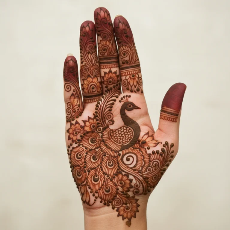 Latest front hand mehndi design with elegant floral henna patterns