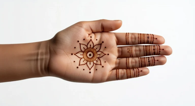 Front hand light pattern mehndi design with elegant floral henna artwork