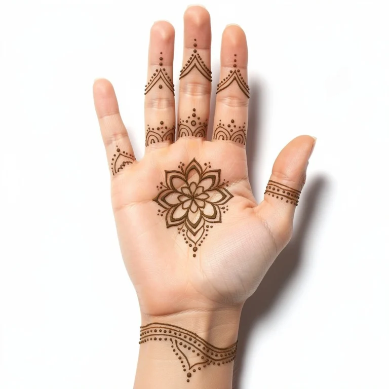Front hand minimal pattern mehndi design with elegant floral henna artwork