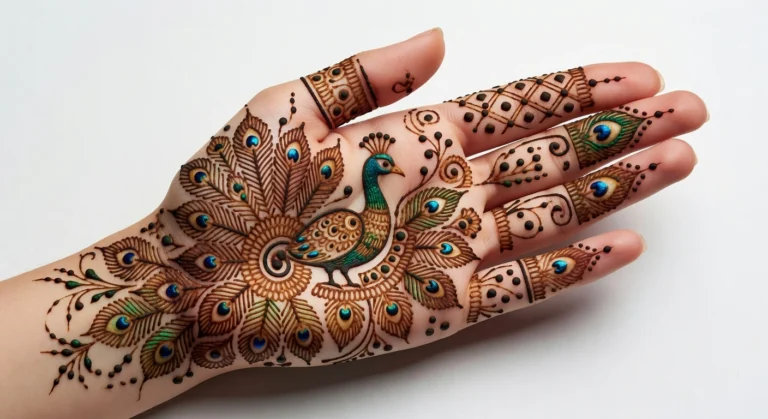 Beautiful front hand mehndi design featuring a modern floral henna artwork