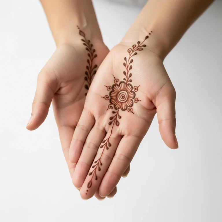 Simple front hand mehndi design with elegant floral henna patterns