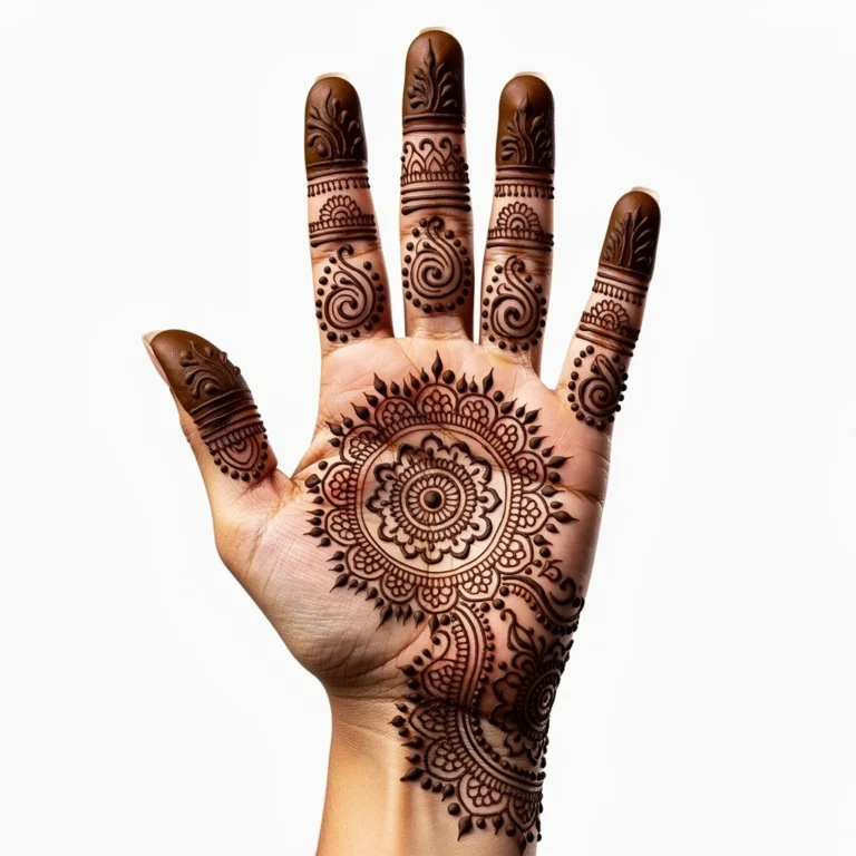 Beautiful front hand mehndi design featuring simple floral henna artwork
