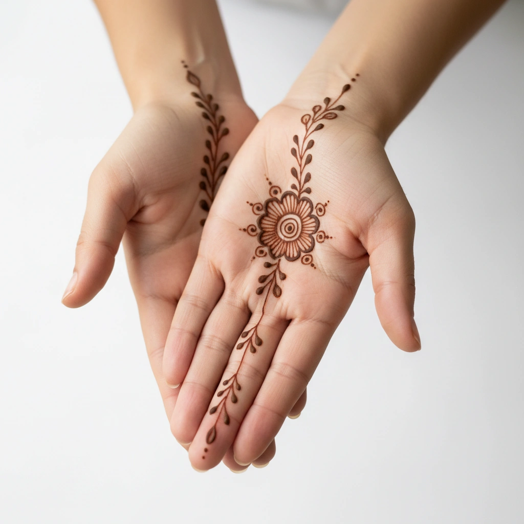 Simple front hand mehndi design with elegant floral henna patterns