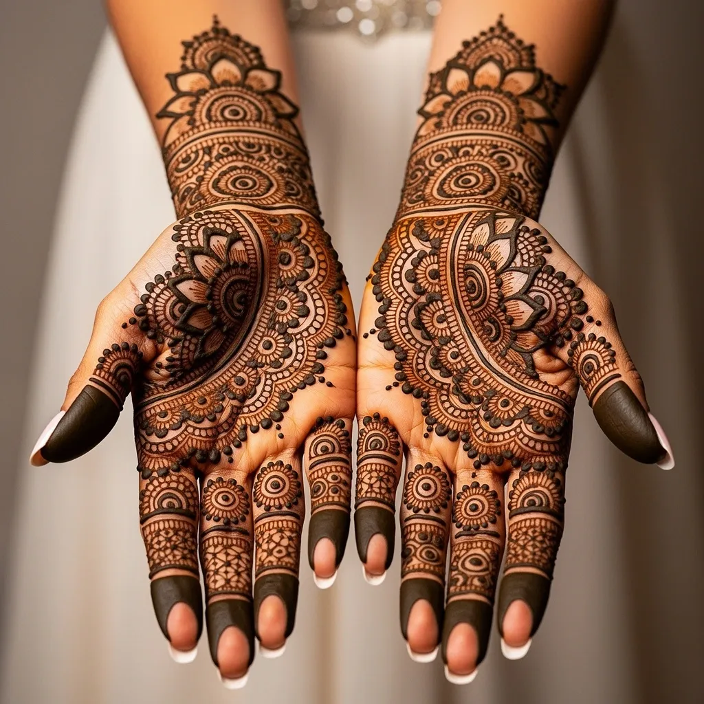 Trending front hand mehndi design with elegant floral henna patterns